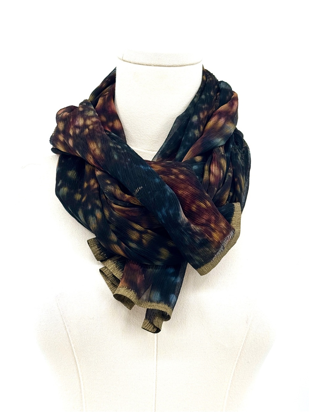 Vintage Artisan Crafted Silk scarf shawl black gold red orange